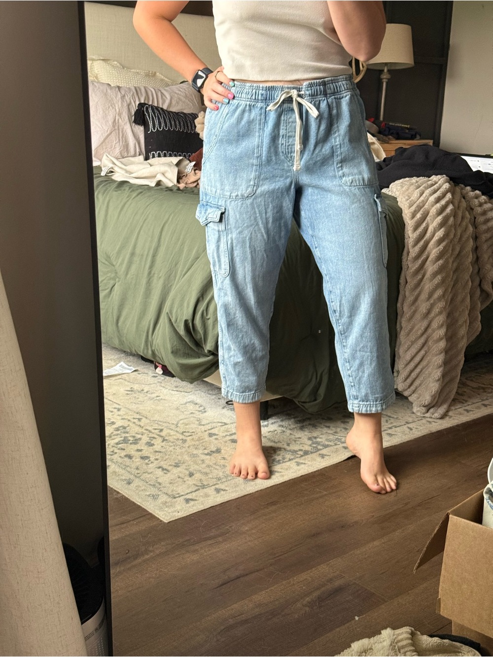 GAP Light Blue Women's Cargo Boyfriend Jeans with Drawstring
